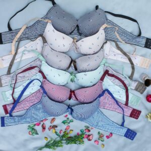 Home printed cotton padded bra panty set