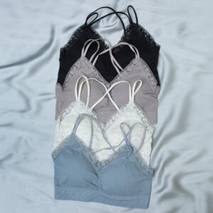 double ribbed lace trim bralette with straps