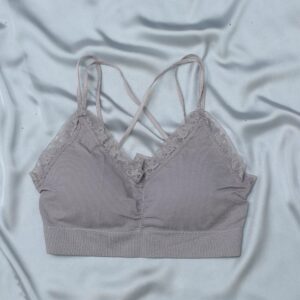 double ribbed lace trim bralette with straps